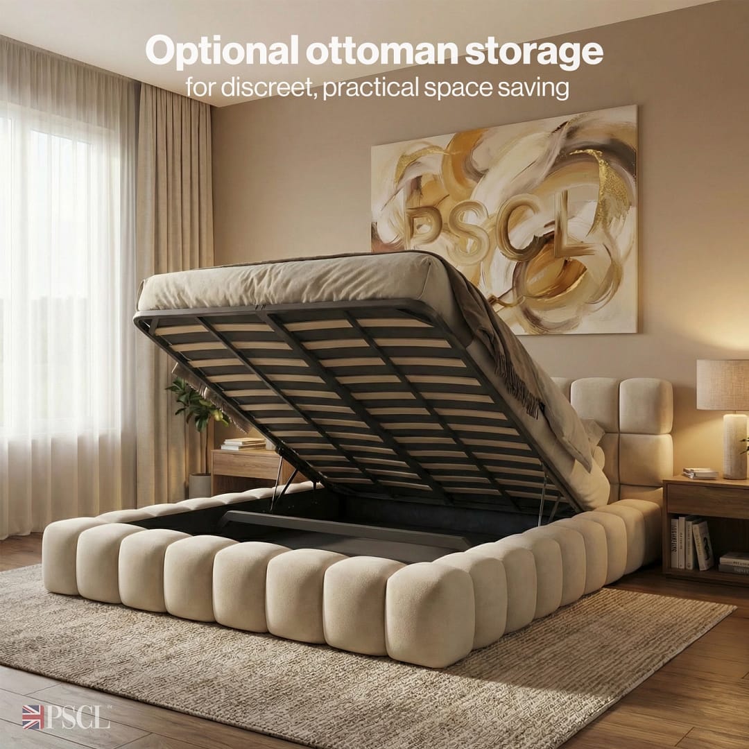 Optional ottoman storage for discreet, practical space saving