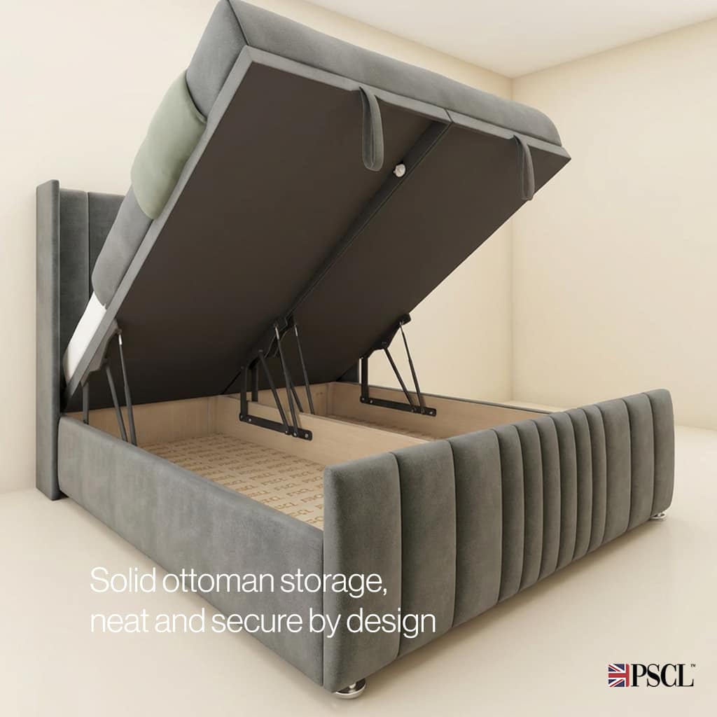 Solid ottoman storage, neat and secure by design