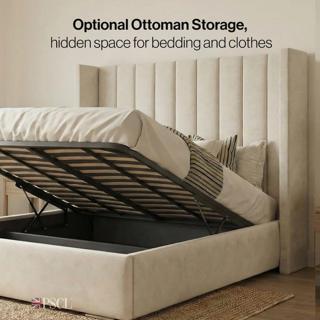 Optional Ottoman Storage, hidden space for bedding and clothes