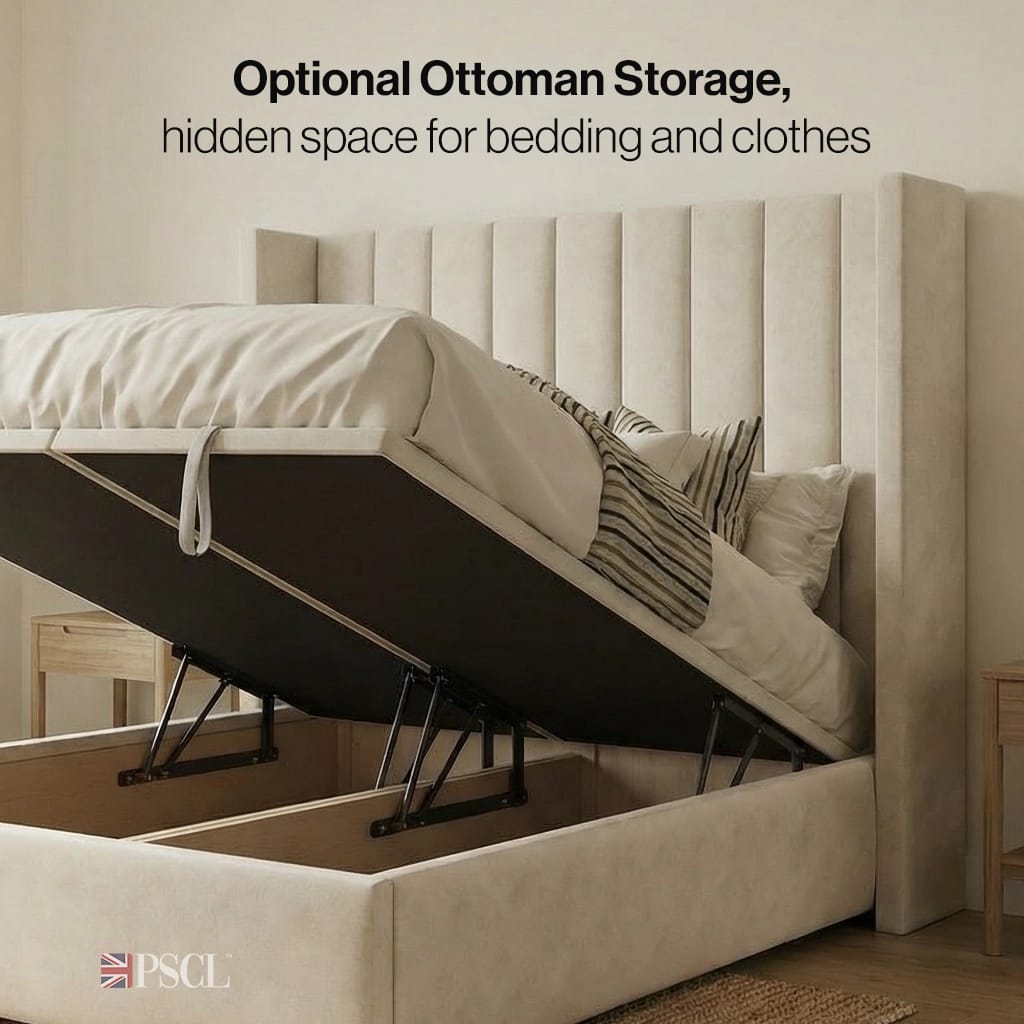 Optional Ottoman Storage, hidden space for bedding and clothesA