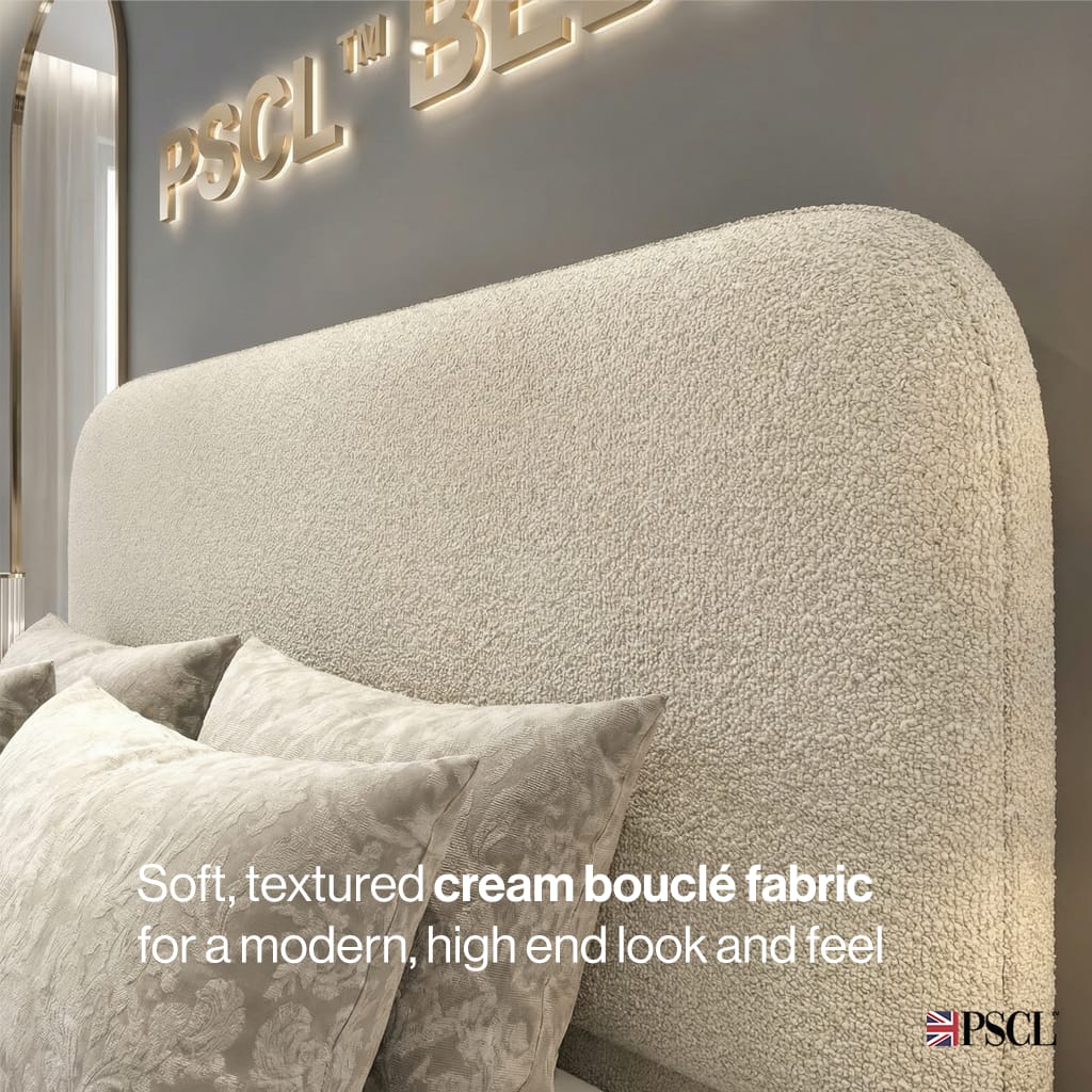 Soft, textured cream bouclé fabric for a modern, high end look and feel