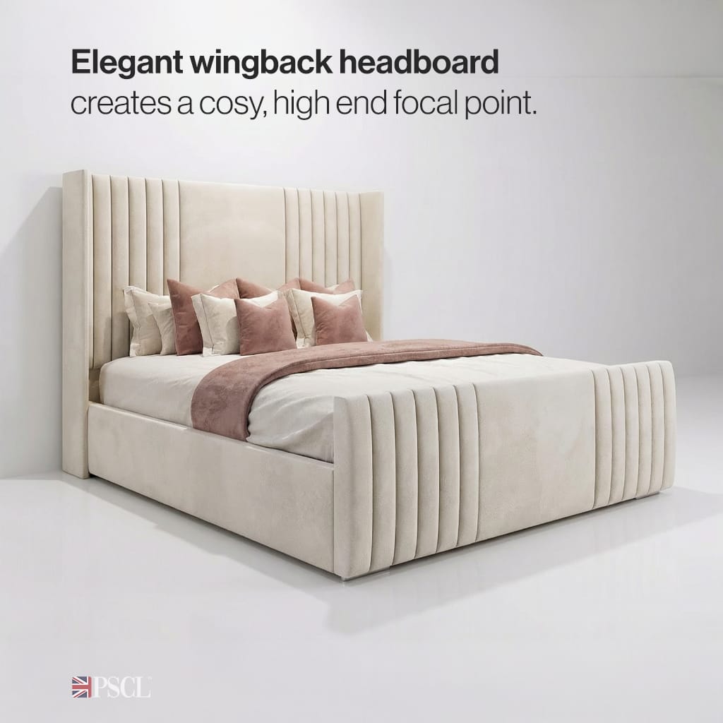 Elegant wingback headboard creates a cosy, high end focal point.