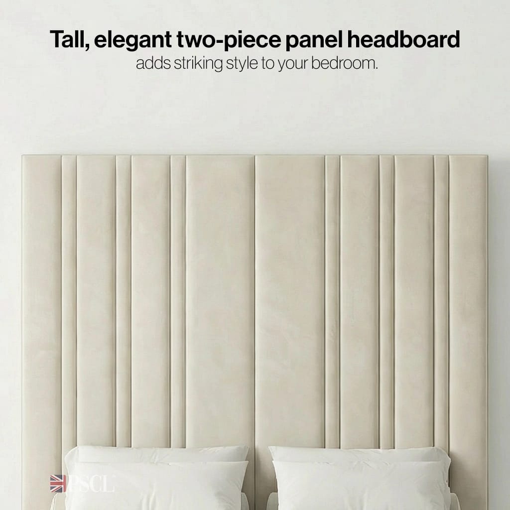 Tall, elegant two-piece panel headboard adds striking style to your bedroom.