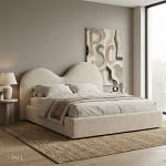 2026 Teddy-Wave Cream Bed Frame with Optional Ottoman Storage